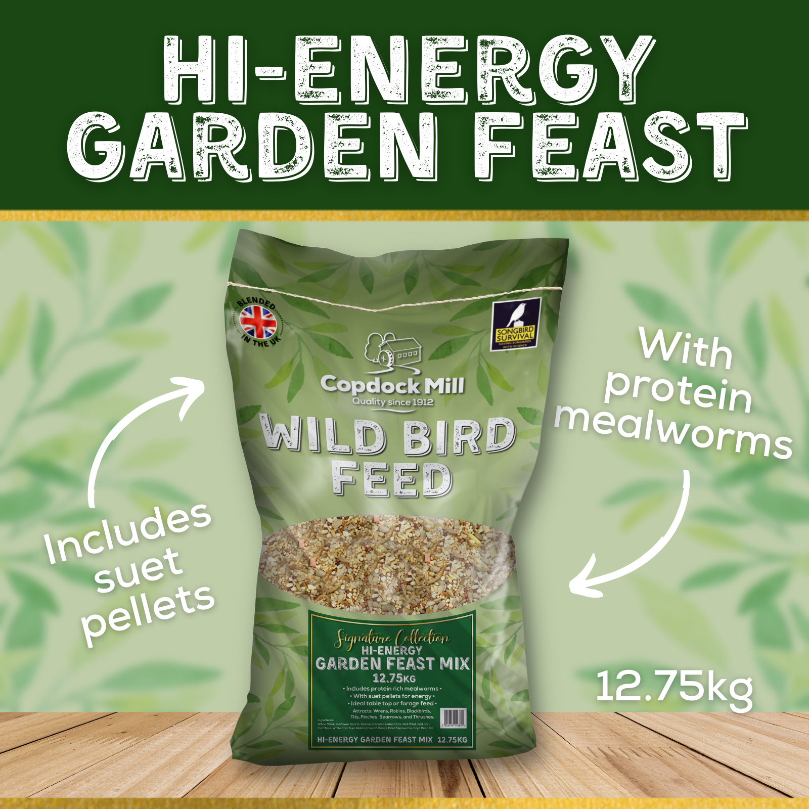 Hi-Energy Garden Feast: includes suet pellets, with protein mealworms