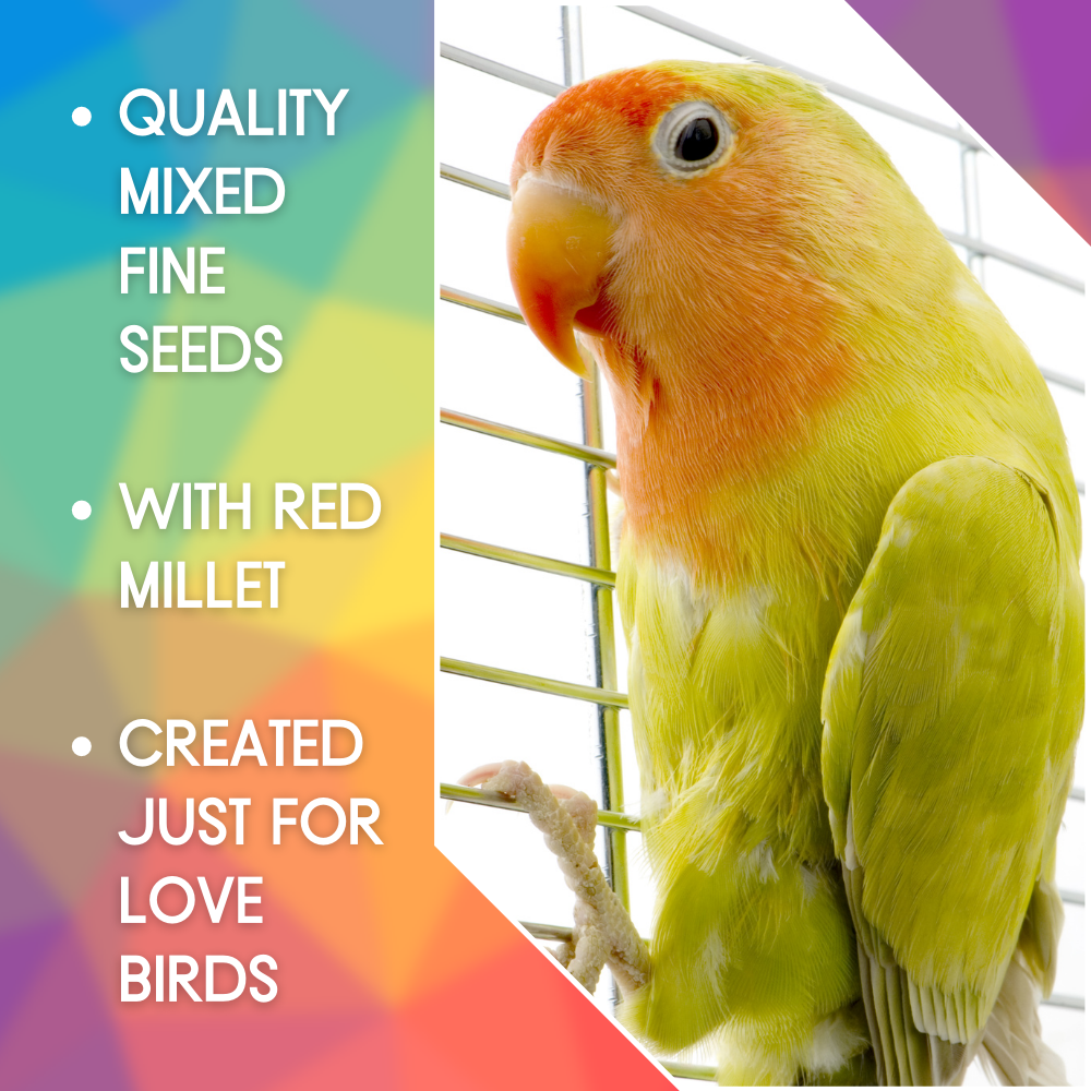 Features: Quality mixed fine seeds. With Red Millet. Created just for Love Birds