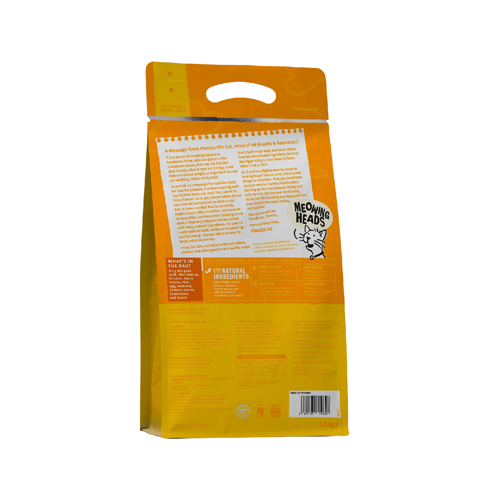 Meowing Heads Fat Cat Slim 1.5kg - Back of Pack