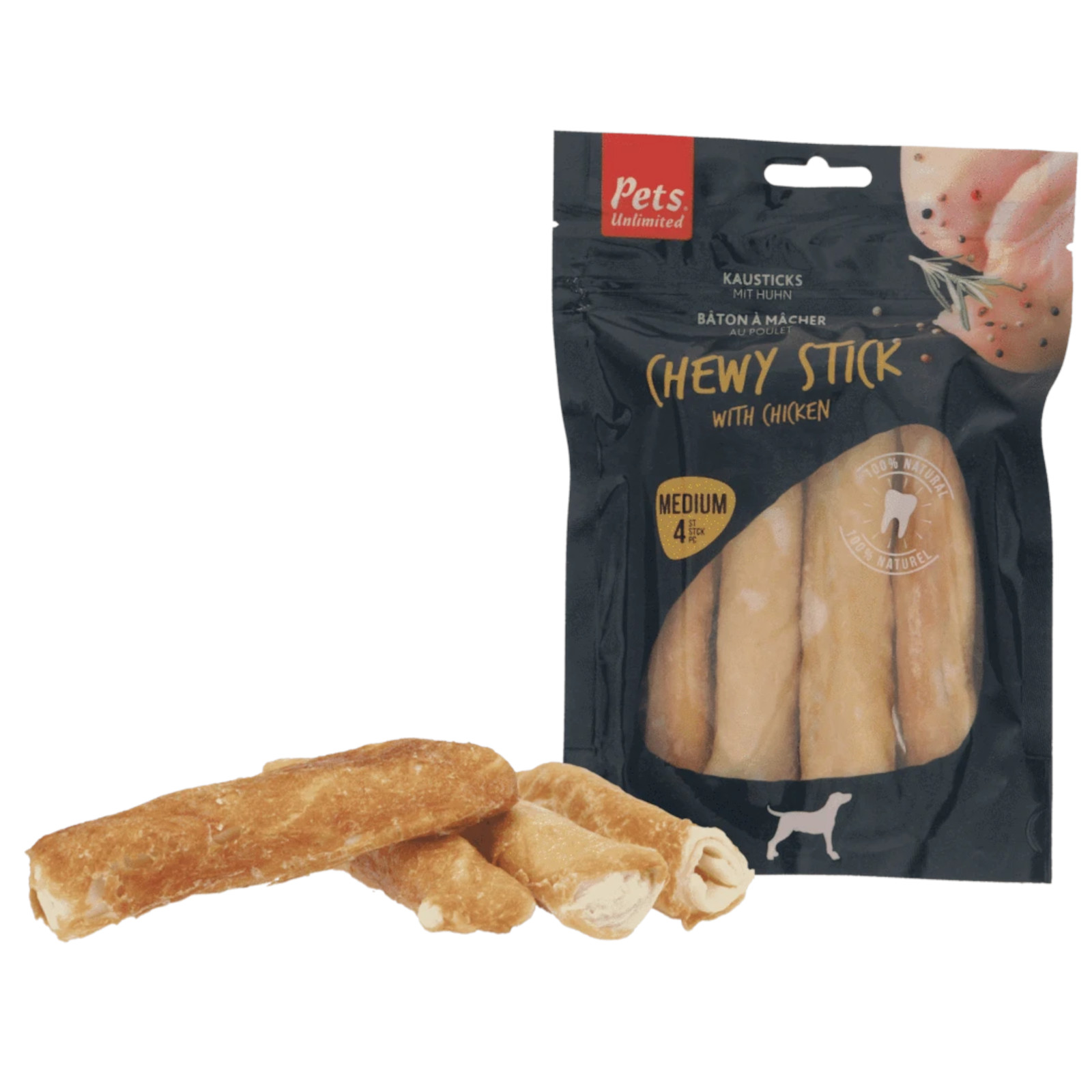 Pets Unlimited Chewy Stick Chicken - Medium 4 Pieces